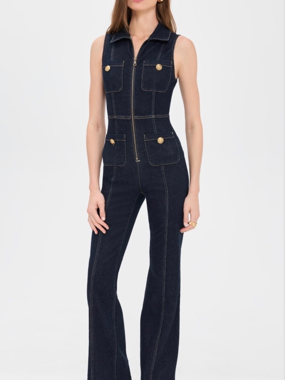 Alice + Olivia Sleeveless Denim Jumpsuit Sz 28 - Picture 5 of 10